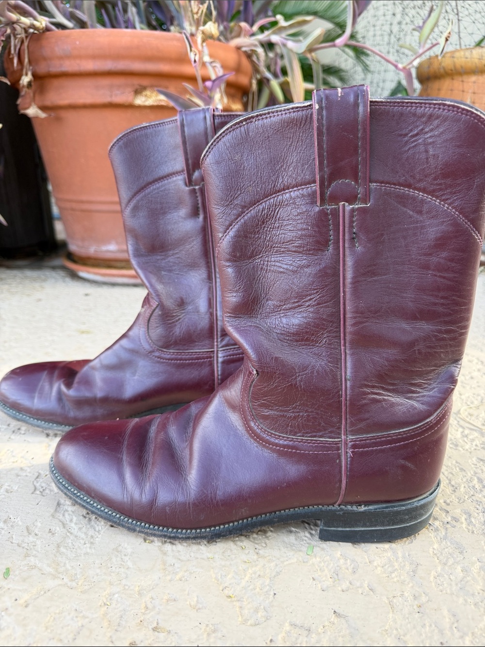 Justin Boots Burgundy Leather Western Pull-On Roper Boots